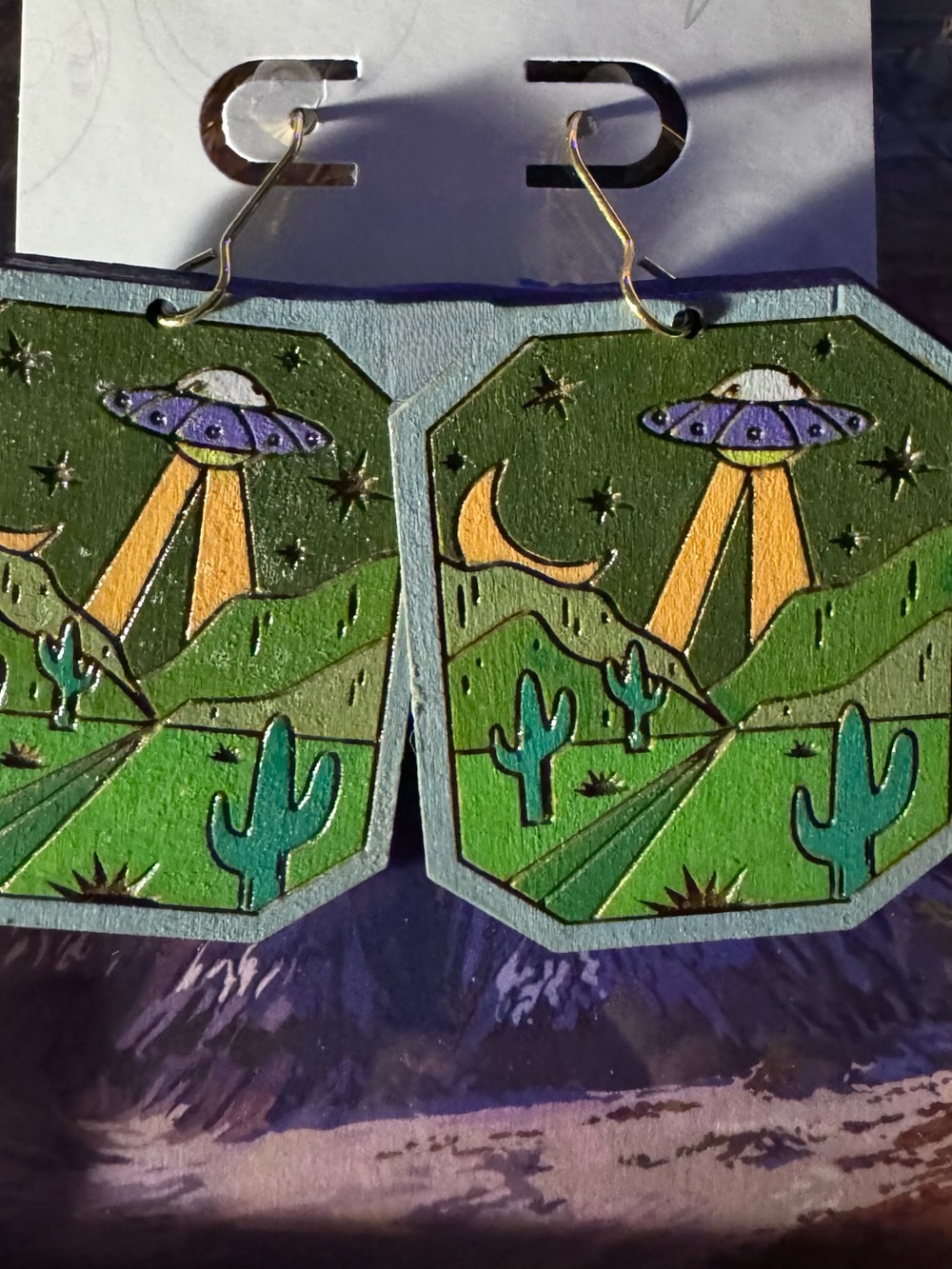 Trendy boutique Green & Purple Desert UFO Earrings